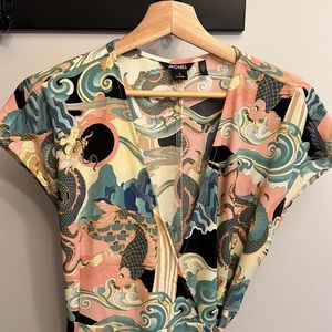 Dragon print wrap dress